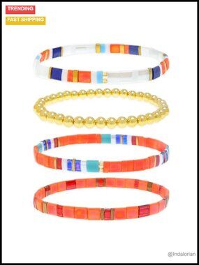 Handmade Glass Tila Beaded Stretch Bracelet Set Boho Stackable
